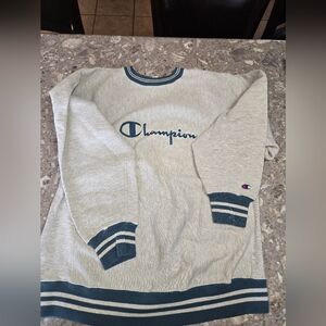 GUC- Champion Light Gray Crewneck Sweater with Teal Accents